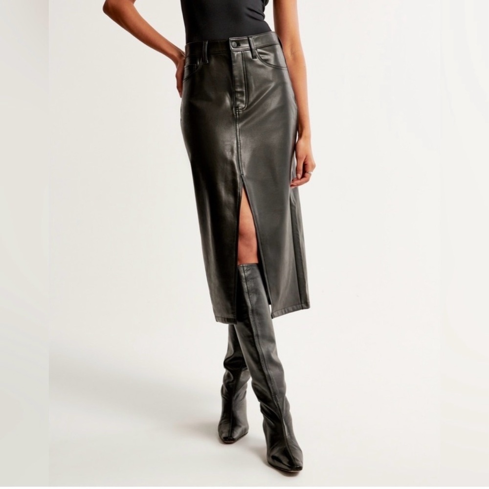 Abercrombie & Fitch Vegan Leather Midi Skirt